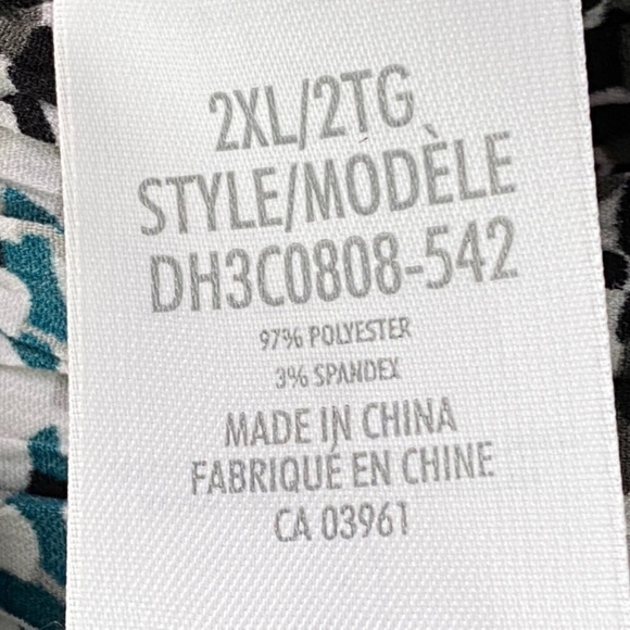 Denver Hayes Top Womens 2X Green Black Button Up Top 3/4 Sleeve Pleated Stretchy - Picture 7 of 12